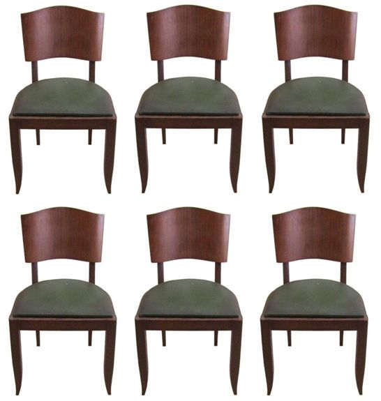 Set of 6 French Art Deco Mahogany Dining Chairs  