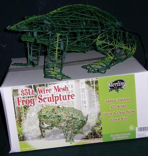 Green Frog Wire Sculpture Green Lights 12 Tall  