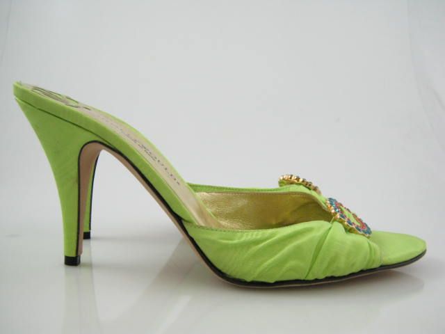 HOLLYWOULD Green Satin Rhinestone Pumps Slides Sz 8.5  