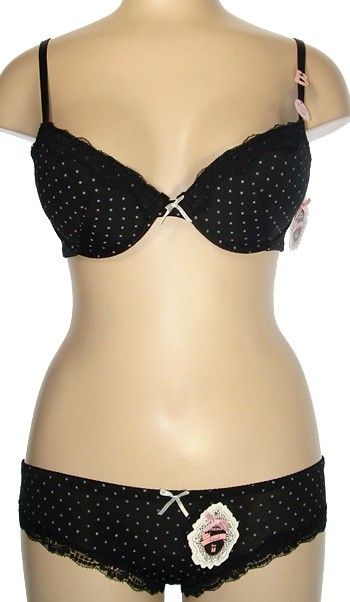 PC. Black POLKA DOTS/ LACE PUSH UP BRA BIKINIS SETS  32 38 A/B/C/D 