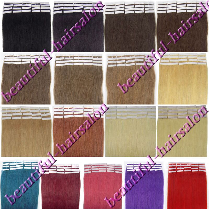 Remy Tape skin Asion Human Hair Extensions multiple 17 colors &5 size 