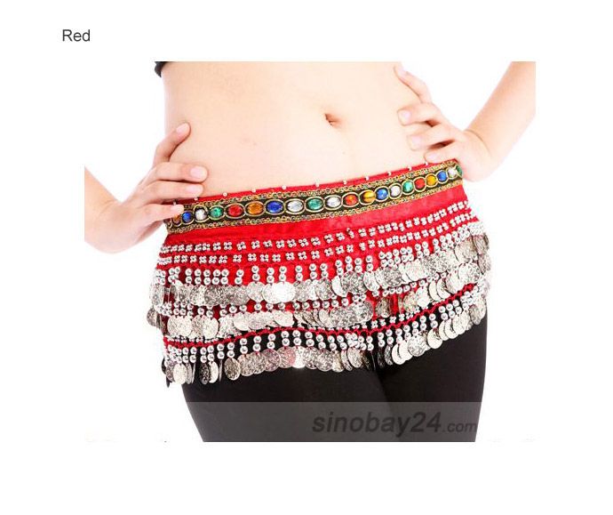 C91009 Belly Dance Hip Scarf Belt Velvet Coins  