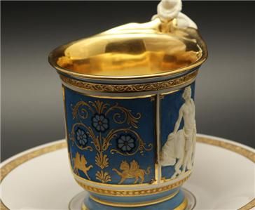   Quality Berlin KPM Gilt Cup & Saucer 1800s Gilt Biscuit Handle  