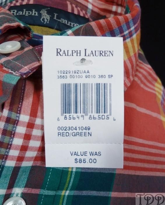NWT Polo Ralph Lauren Madras Plaid Buttondown Shirt L  