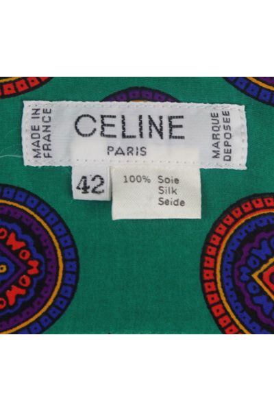 French chic CELINE green colorful long sleeves silk shirt blouse.