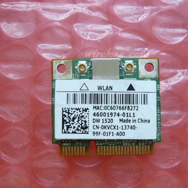 Dell Wireless 1520 DW1520 802.11agn WLAN Half Height Card Broadcom 