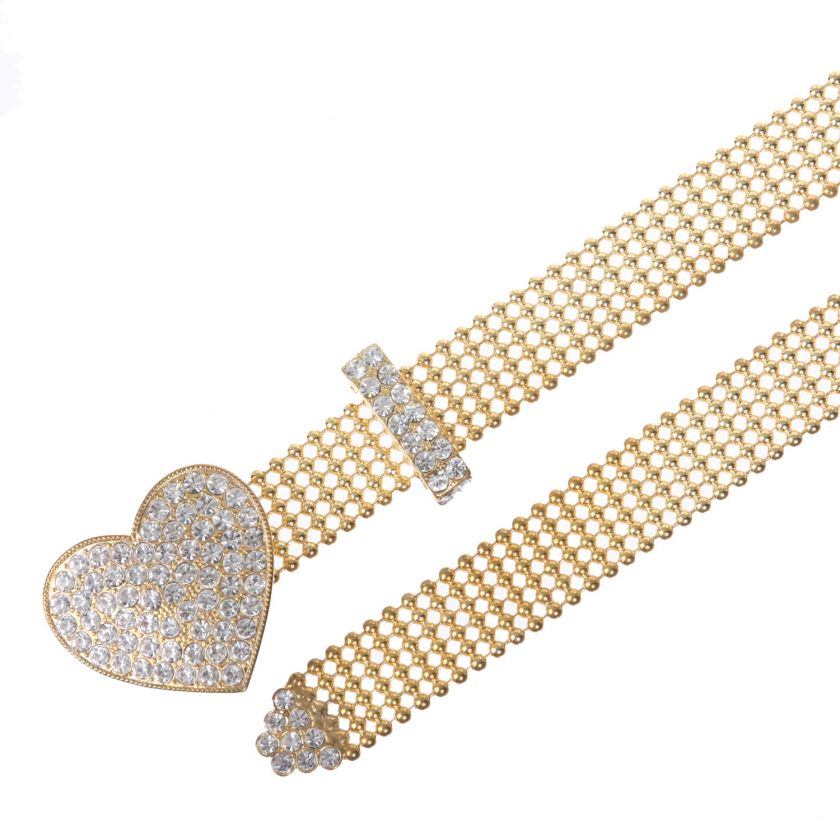 Rhinestone Open Heart Shape Ball Chain Belt  