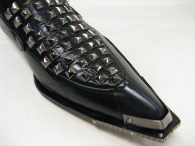 New Black Mens Fiesso Leather Slipon with Metal Studs and Metal Tip 