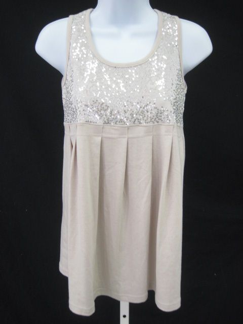 213 Beige Sequin Sleeveless Empire Waist Top Shirt XS  