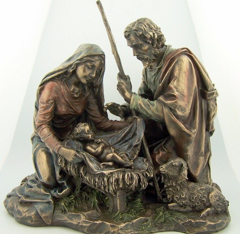 Bronze Nativity Holy Family Mary Baby Jesus Joseph Statue Figurine 