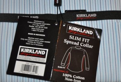 KIRKLAND Mens SHIRT no non IRON stripe New SLIM FIT  