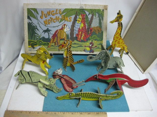 VINTAGE 1930s 40s, JUNGLE NOTCH EMS TOY SET, GEROMINO TOY CO.  