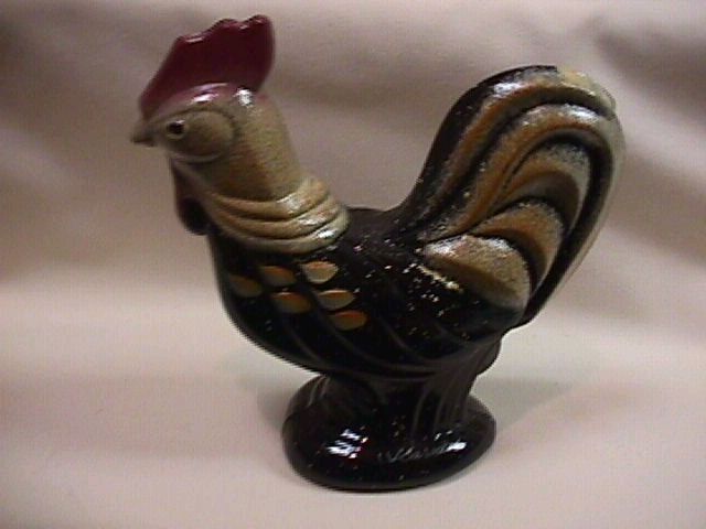 FENTON GLASS HANDPAINTED BLACK ROOSTER #5292 OA  