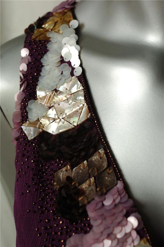 CAROLINA HERRERA Purple Silk JEWELED BEADED Dress 2 NEW  