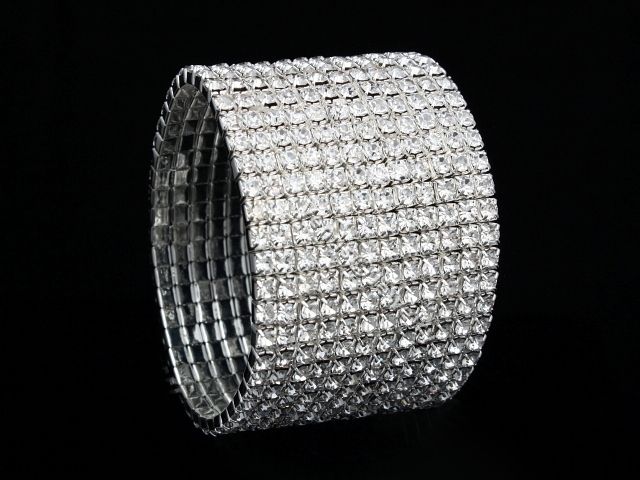 12 Rows Rhinestone Crystal Stretch Bridal Wedding Bangle Bracelet 