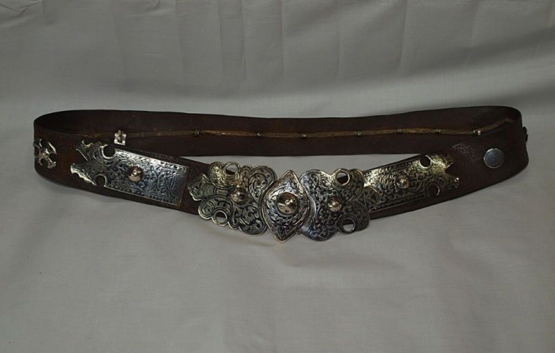 ANTIQUE ORIGINAL SILVER LEATHER RUSSIAN BELT  