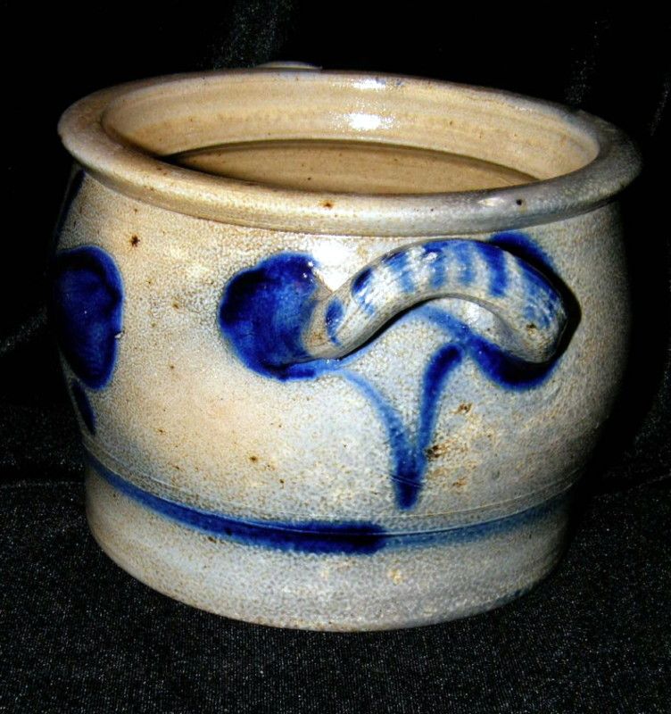 old German salt glazed bean pot/crock/planter blue grey  