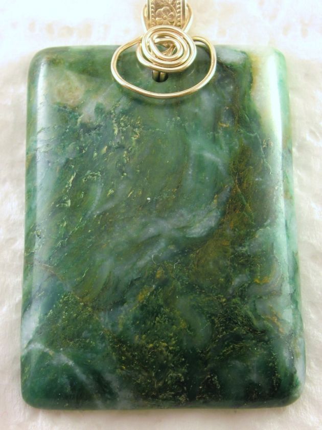 R319 Natural African Jade Gemstone Pendant 14k gf Gold  