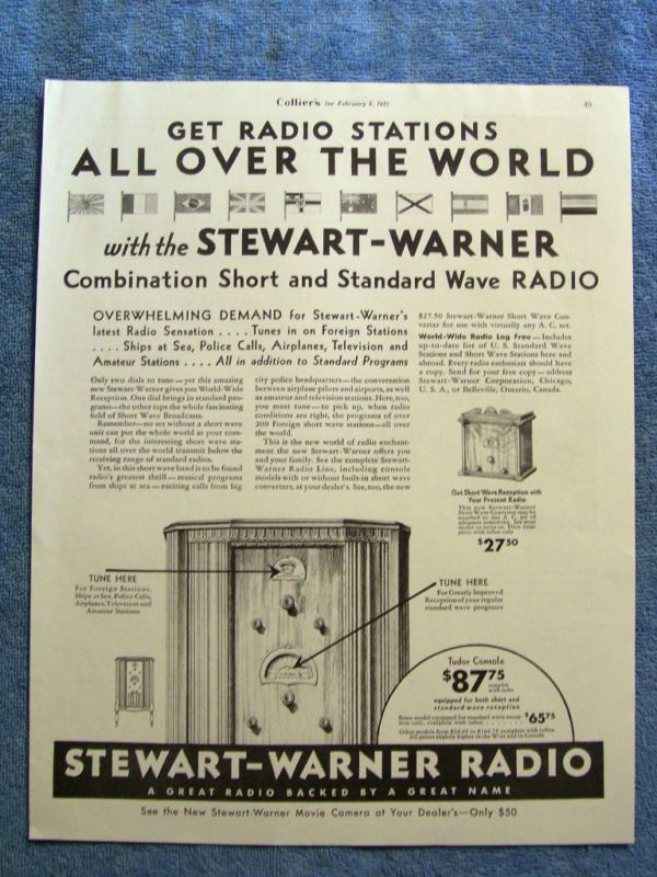 VINTAGE 1932 STEWART WARNER RADIOS AD  