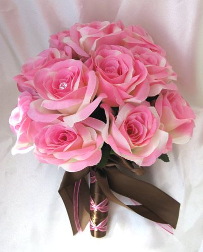 15pc Wedding bouquet flower decoration PINK BROWN  