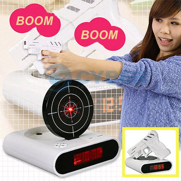 Laser Gun Target Alarm Waken Desk Clock Cool Gadget Toy  