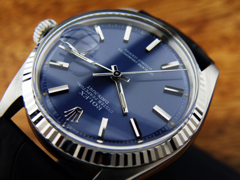 VINTAGE ROLEX 1601 BLUE DIAL 18K BEZEL S.S MENS WATCH / VERY CLEAN 