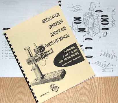 CINCINNATI 3 Arm 7 Column Radial Drill Operator & Parts Manual 0114 