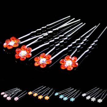    4 bridal flower rhinestone crystal Hair Pin fork bridal