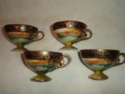   MORIMURA TEA CUP CREAMER & SUGAR BOWL SET GOLD TRIM w SWAN  