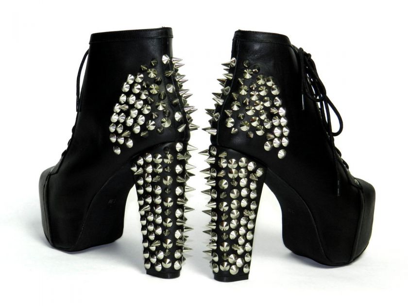 JEFFREY CAMPBELL LITA SPIKE LEATHER PLATFORM BOOTS HEELS SPIKES 