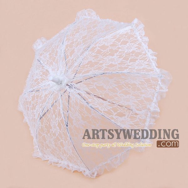 NEW White Tulle Lace Bridal Wedding Umbrella Parasol  