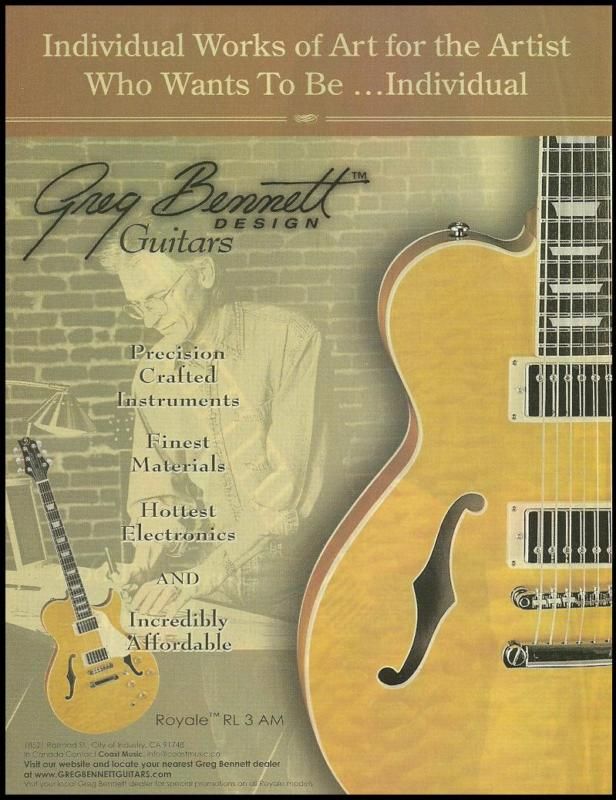 THE GREG BENNETT DESIGN ROYALE RL 3 AM GUITAR AD 8X11 ADVERTISEMENT 