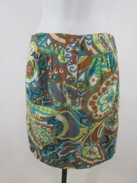 NEW TIBI Brown Multicolor Printed Ruched Skirt Sz M  