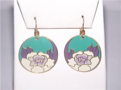 PRETTY VINTAGE GARDEN ROSE ENAMEL LAUREL BURCH EARRINGS  