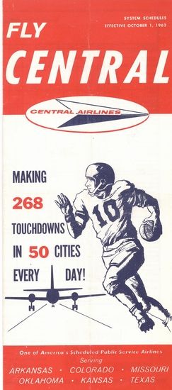 Central Airlines October 1962 System Timetable  