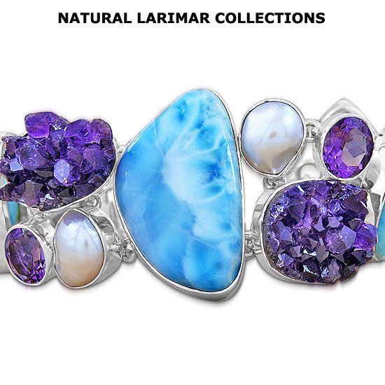 Larimar Pearl Amethyst Druzy Multi Gemstone 925 Sterling Silver 