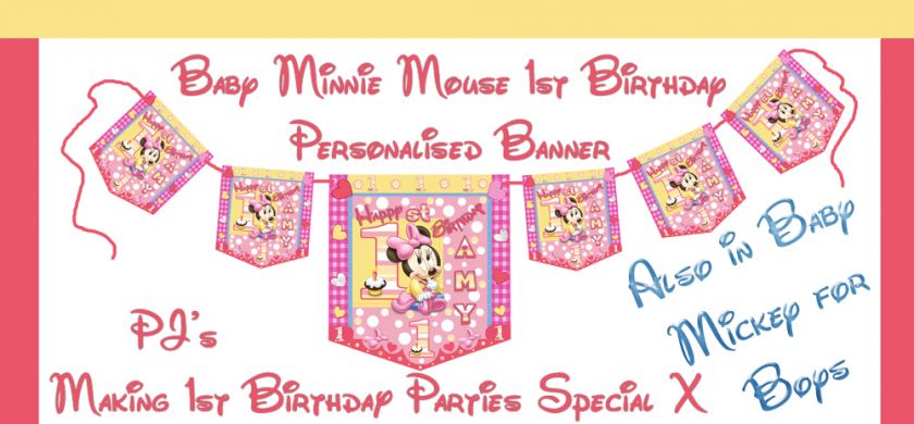 Personalised Banner Minnie/Mickey Mouse Birthday Party  
