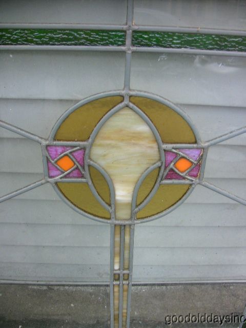 Pair of Antique 1920s Chicago Bungalow Stained Leaded Glass Windows 