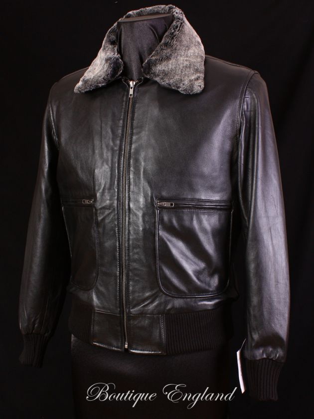 Mens G1 Black Leather Aviator Bomber Pilot Jacket  