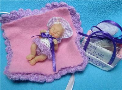 Ooak Mini Baby Girl Polymer Clay Sculpt Realistic Art Doll Extras 