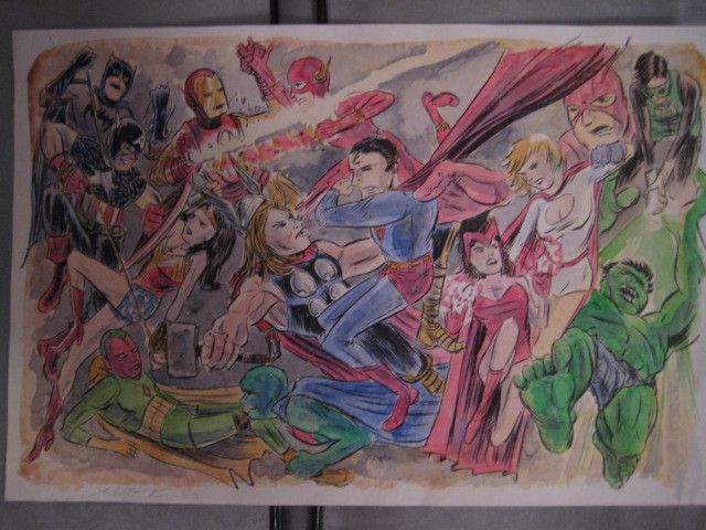 JLA vs AVENGERS Matt Kindt Painted Original Art Commish  