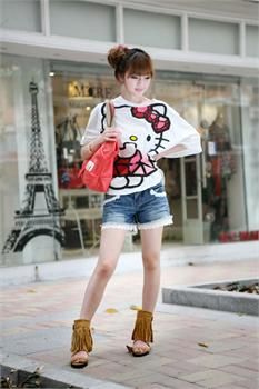  Girls hellokitty T Shirt womens TOP short shirts Bats sleeve Cloth 