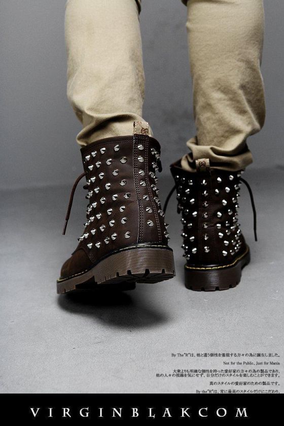 vb HOMME Mens Spike Studded Boots Brown Blk 2QV  