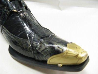 NIB Mens Fiesso Black,Patent,Pointed Toe,Gold Metal Tip,Boots w 