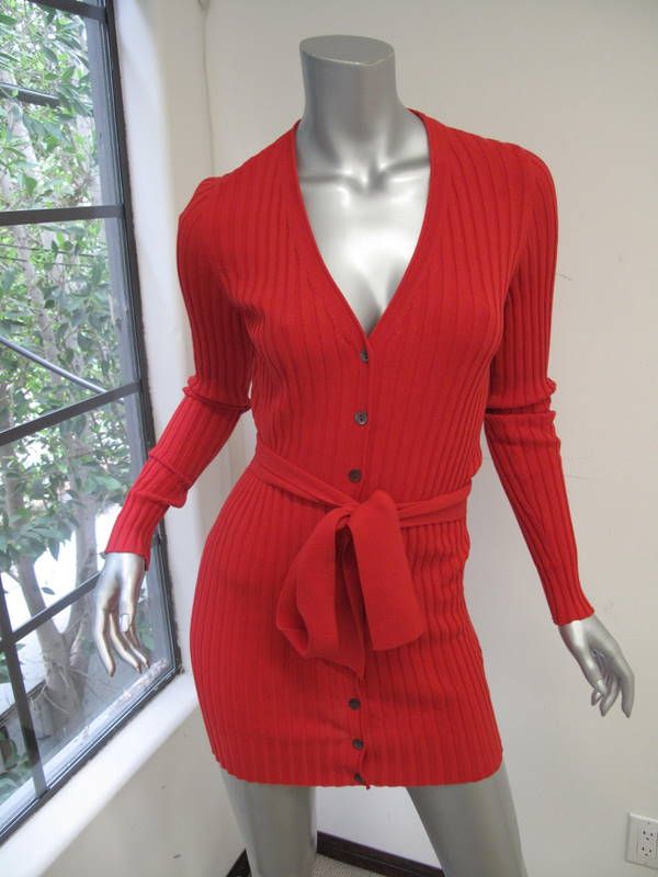 Dolce & Gabbana Lipstick Red Long Sleeve Ribbed Sweater W/Waist Tie 38 