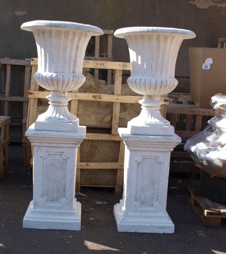 Pair of Huge Stone Garden Urns on Pedestals   72 High  