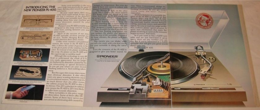 Vintage Pioneer PL 400 Turntable 4 Pg PRINT AD 1980  