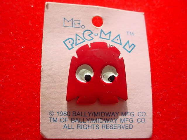 VINTAGE MS PACMAN BLINKY GHOST METAL PIN 1980 MIDWAY MFG CO MBG FREE 