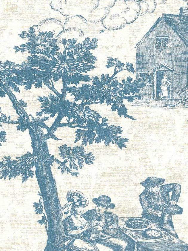   ON THE COLONIAL FARM BLUE TOILE TRIPLE ROLL WALLPAPER 11101020  