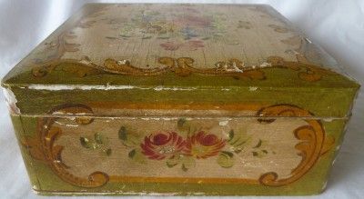   Box Trinket Handkerchief Buttons Painted or Decoupage Antique  